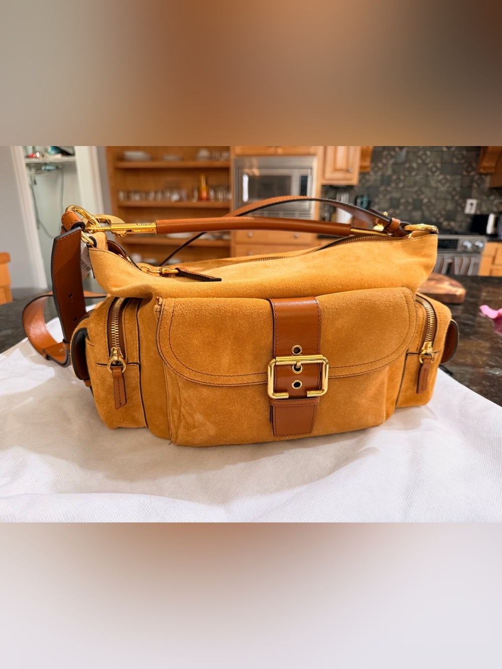 Chloe medium double carry camera bag suede.